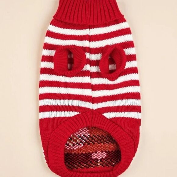 NEW! Cartoon Dog Print Pet Sweater Puppy Turtleneck Striped Festive Cat Kitty - Picture 3 of 3